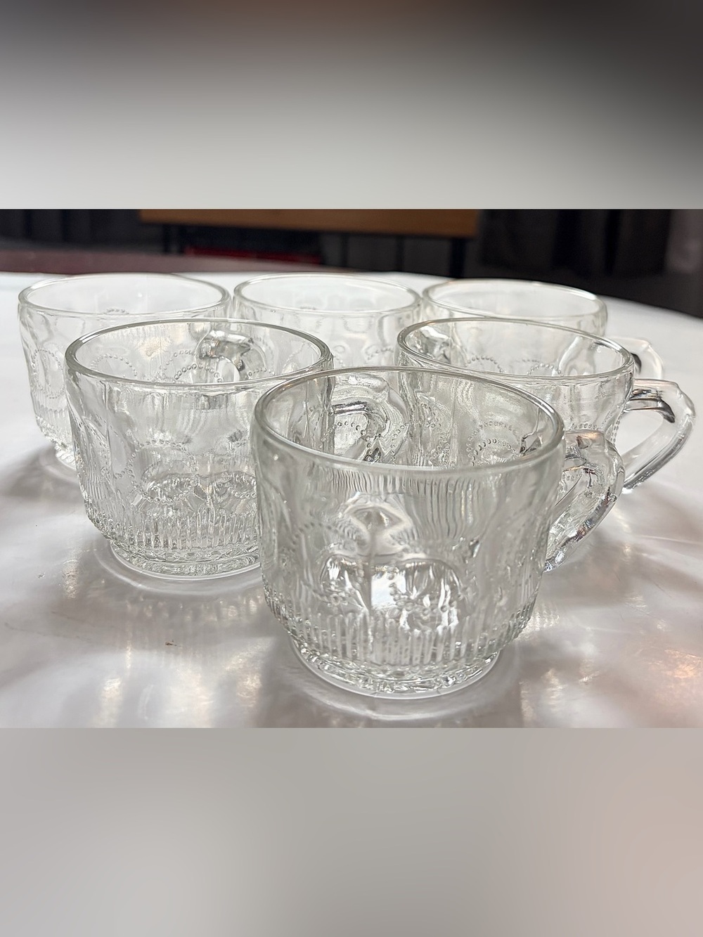 1950’s Vintage Tiffan Glass “Bullseye” Clear Glass Punch Cup Set of (6) MCM